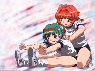 Anime girls sitting synchromism green - athletic free wallpaper