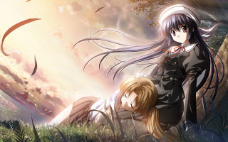 Anime couple field sunset tree - a field of grass and trees free wallpaper