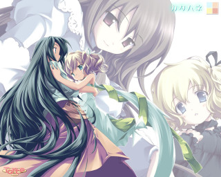 Anime girls hug blue sky 3 - a group of anime girls free wallpaper for desktop