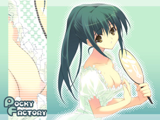 Surprised green haired girl mirror - anime art style free wallpaper for desktop