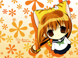 Anime girl yellow hat cat - flowery free wallpaper