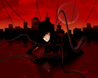 Woman gothic giantess city wires - a strange face free wallpaper