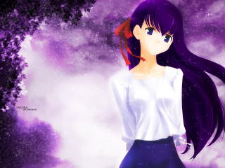 Purple hair girl anime night - a purple sky free wallpaper