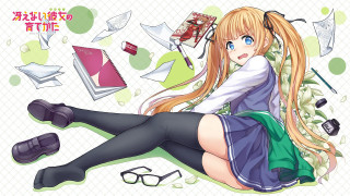 Girl long hair glasses laying - her foot free wallpaper