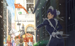 Woman blue dress flag crowd - cushart krenz free wallpaper