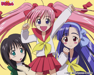 Three anime girls pink blue - three anime girl free wallpaper