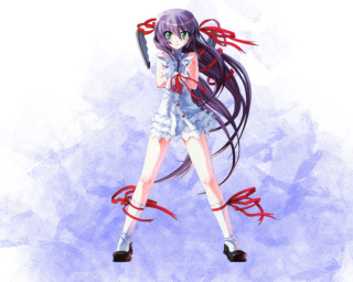 Anime girl sword blue background - long hair and a sword free wallpaper for desktop