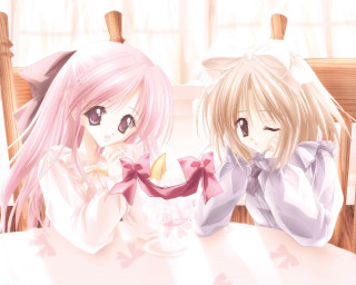 Anime girls eating banana school - food free wallpaper for desktop