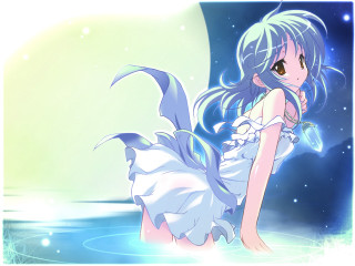 Girl floating water aurora anime - floating free wallpaper