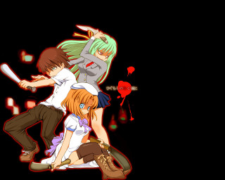 Anime couple blood roses school - net art free wallpaper for desktop