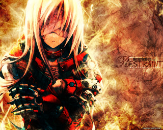 Blonde woman red outfit sword - a fire background free wallpaper