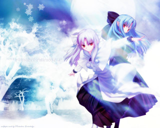 Snowy anime arcueid and alice - a full moon in the sky free wallpaper