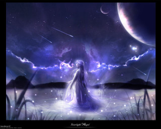 Night sky woman lake stars - night sky free wallpaper