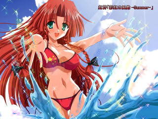 Woman bikini water outstretched hands - anime visual free wallpaper