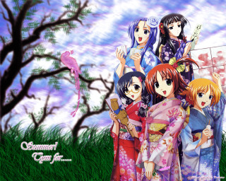 Anime girls summer kimono bamboo - summer free wallpaper