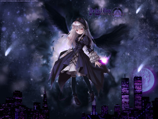 Girl flying night city purple - dark night free wallpaper for desktop
