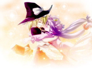 Anime hug purple dress witch - free halloween wallpaper