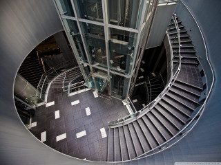 Spiral staircase glass walls building - free architecture wallpaper