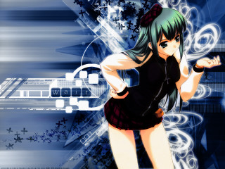 Girl dancing blue background green 2 - a short dress free wallpaper for desktop