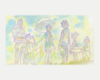 Family umbrella children sketch watercolor - a color pencil sketch free wallpaper
