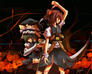 Anime characters field flowers swords - destructive free wallpaper for desktop