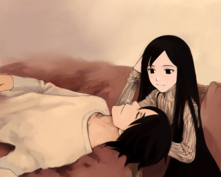 Romantic couple anime painting longhair - a couch next free wallpaper