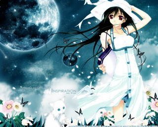 Girl white dress umbrella fullmoon - a white dress holding free wallpaper