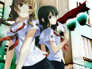 Two anime girls school uniform - serial art free wallpaper for desktop