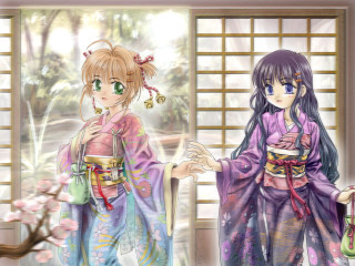 Cherry blossoms anime girls kimono - cherry blossom free wallpaper