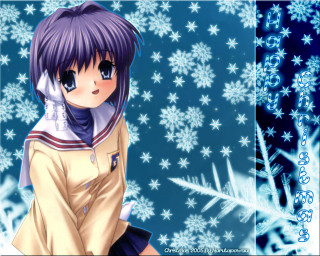 Anime girl purple hair snowflakes - purple hair free wallpaper