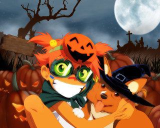 Pumpkins fullmoon couple animals halloween - a full moon in the sky free wallpaper