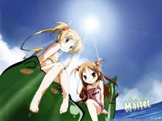 Anime sisters sitting on rock - a rock in the ocean free wallpaper