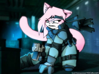 Pink hair cyberpunk furry cat - a pink cat free wallpaper
