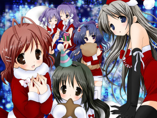 Anime girls christmas santa outfits - hat free wallpaper for desktop
