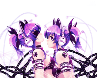 Futuristic anime girls kissing cyberpunk - headphone free wallpaper for desktop