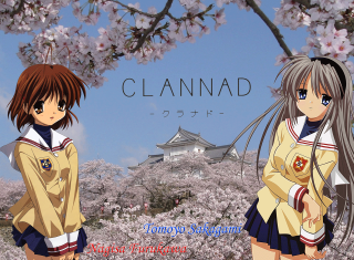 Anime girls blooming tree castle - two anime girl free wallpaper