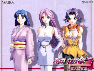 Three anime girls jewelry kimono - jewelry free wallpaper