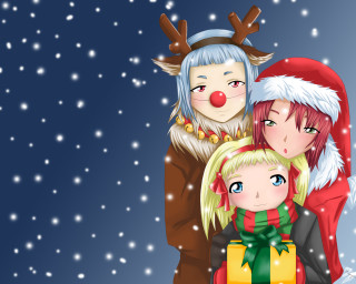 Anime christmas reindeer snow girls - present free wallpaper
