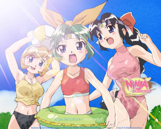 Three girls field frisbee anime - three anime girl free wallpaper