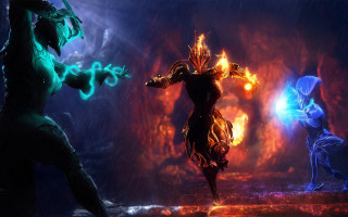 Group dark room fire water - one person holding free wallpaper