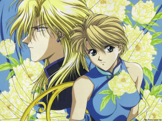 Anime couple blossom blueeyes blonde - flower and grass free wallpaper