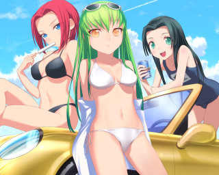 Three women bikinis car cigarette - three woman free wallpaper