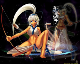 Anime girls archery moonfire stars - the other free wallpaper