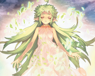 Green hair elf dress clouds - a sky free wallpaper for desktop