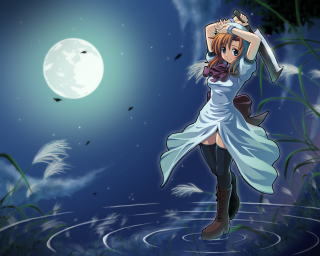 Moonlit water woman bamboo dress - her arm behind her head free wallpaper for desktop