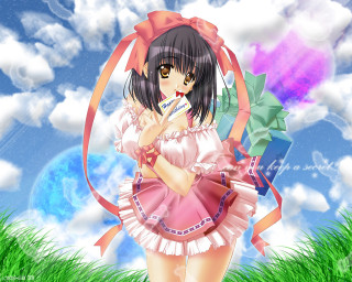 Girl pink dress umbrella field - a pink dress holding free wallpaper