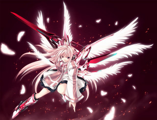 Angelic white wings sword flying - a anime character free wallpaper