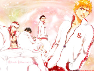 Anime group bed stars snowflakes - behind them free wallpaper