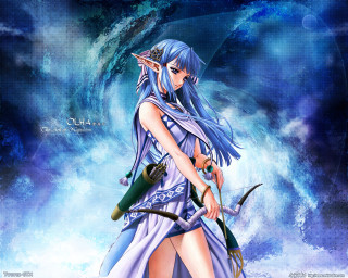 Woman bow arrow blue dress - fantasy style free wallpaper for desktop