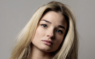 Woman blonde hair white shirt 2 - hyperrealism free wallpaper